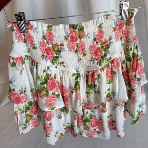 Altar’d State “Wellington” Pink White Floral Tiered Mini Skirt Built in Shorts M